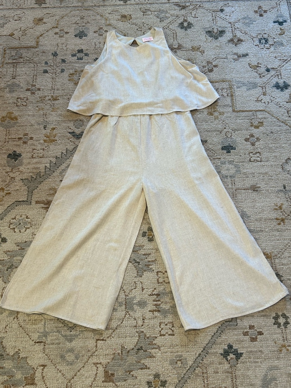 Pink Lily Oatmeal Sleeveless Wide-Leg Jumpsuit